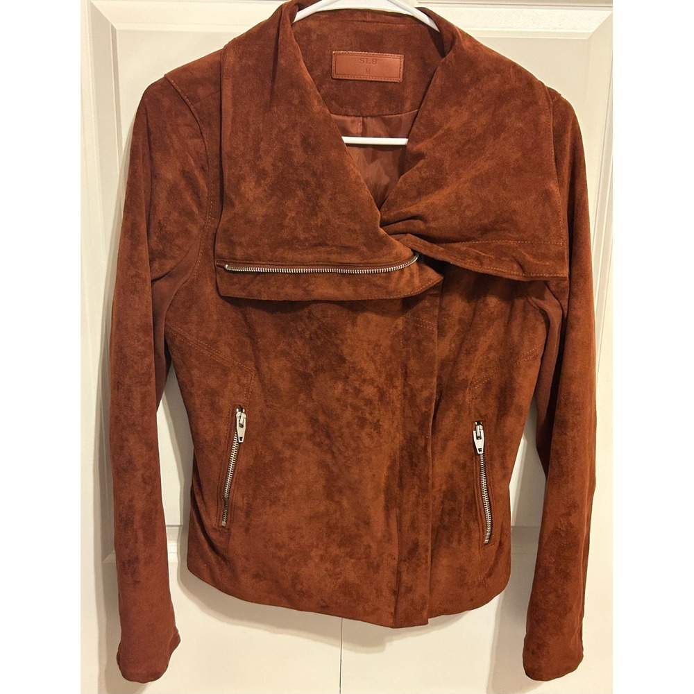 SL8 Women's  Rust Brown‎ Faux Suede Leather Motorcycle Jacket M